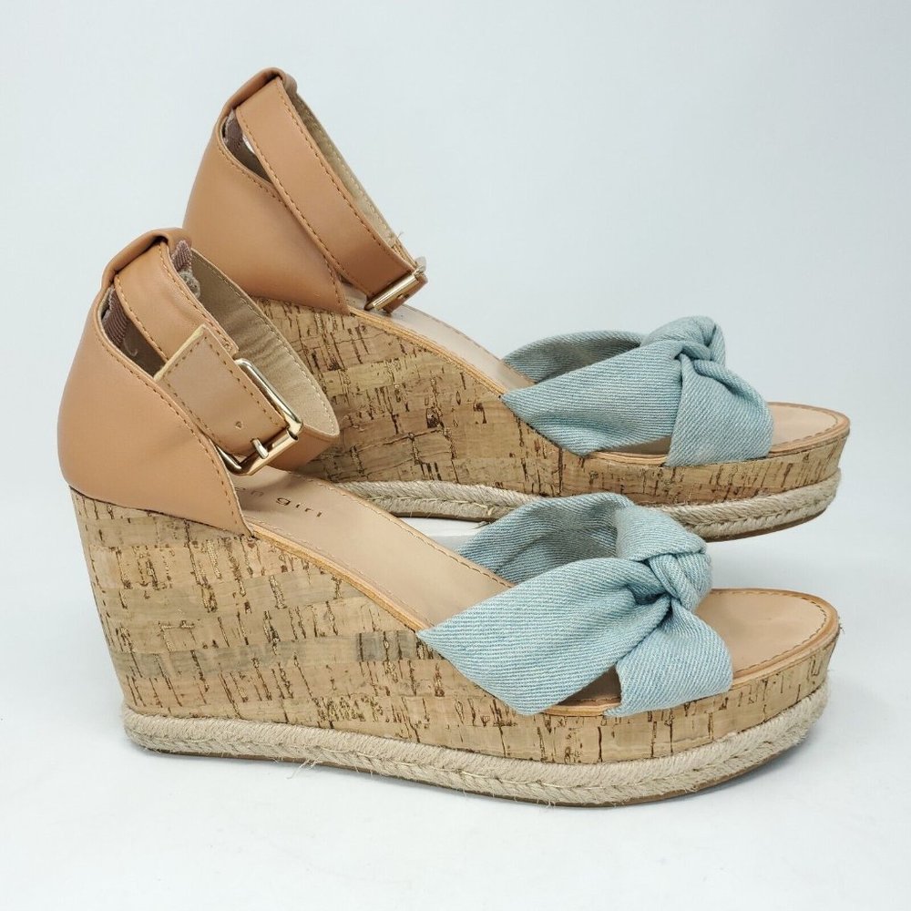 Madden Girl Wedge Cork Platform Sandals Women 9M Shoes Ankle Strap Collette Knot